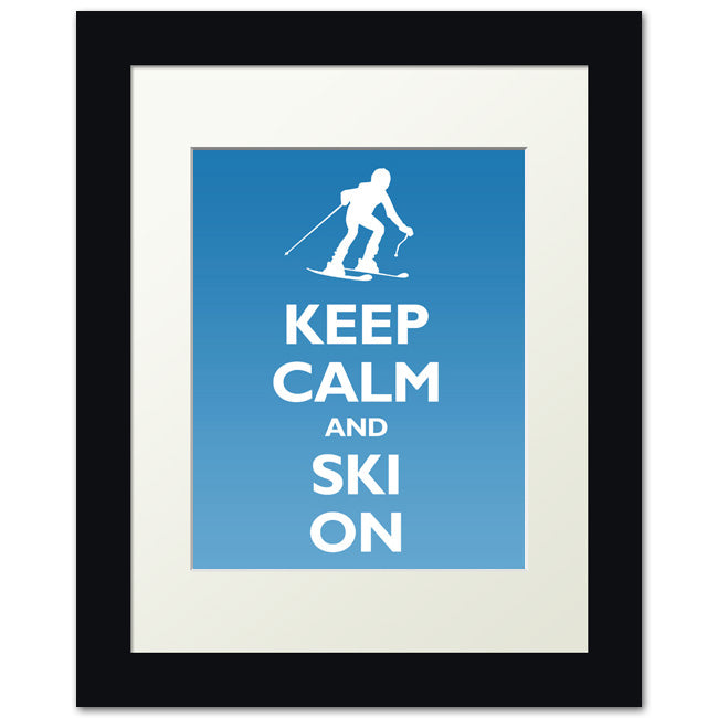 Keep Calm and Ski On, framed print (ice blue)