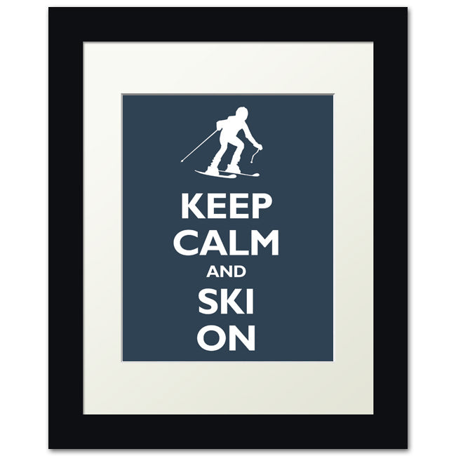 Keep Calm and Ski On, framed print (navy)