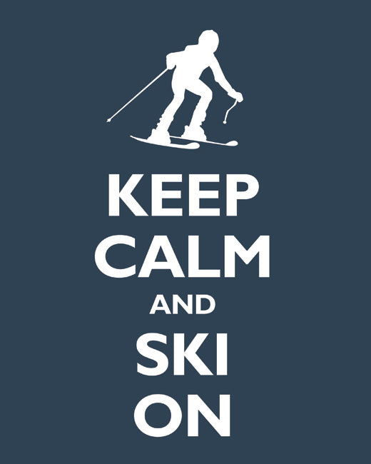 Keep Calm and Ski On, premium art print (navy)