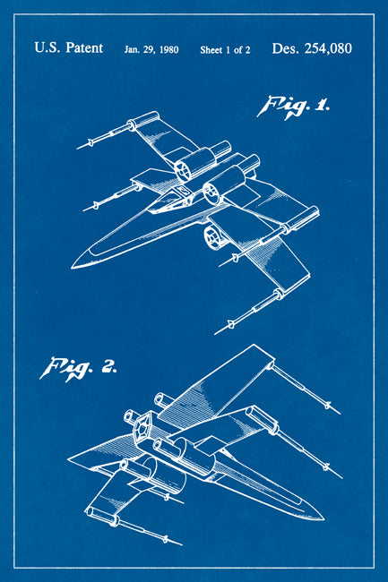 Star Wars X-Wing Fighter Blueprint Art Poster