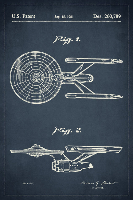Star Trek Starship Enterprise Patent Art Poster Print