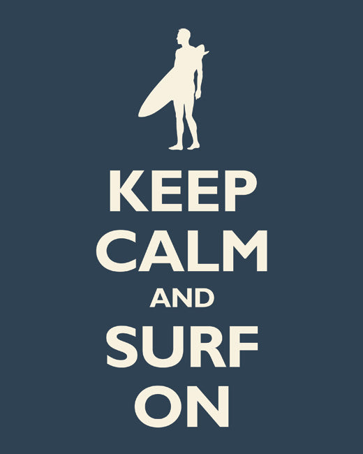 Keep Calm and Surf On, premium art print (navy)