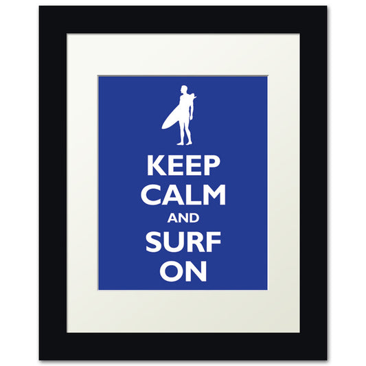 Keep Calm and Surf On, framed print (reflex blue)