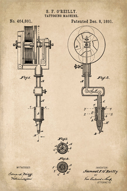 Tattoo Machine Patent Art Poster Print