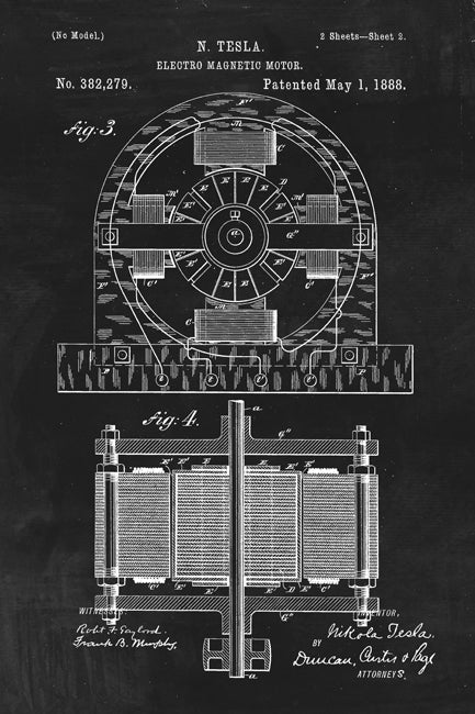 Tesla Electro Magnetic Motor Patent Art Print