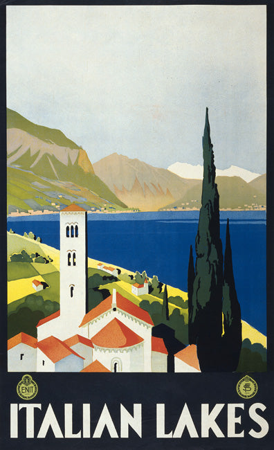 Italian Lakes Vintage Travel Poster, art print