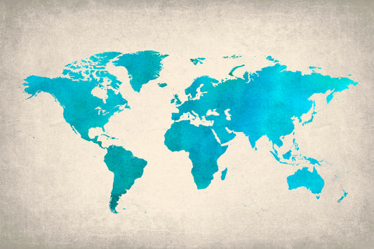 World Map Vintage Style (Blue Watercolor), poster print