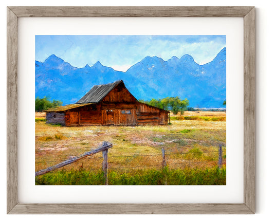 Watercolor Canvas Print Rustic Barn